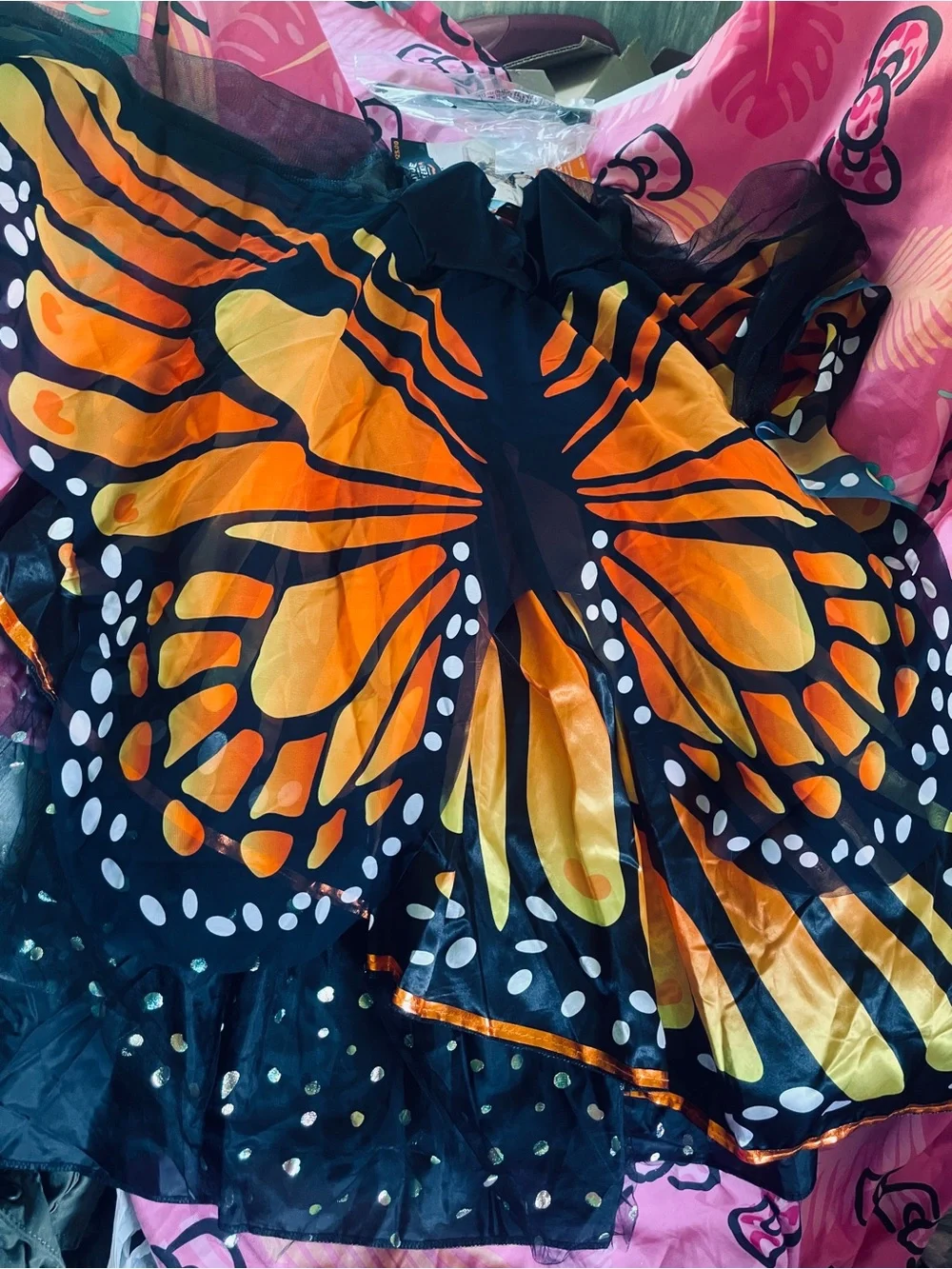 Kids' Monarch Butterfly Costume Dress & Headpiece - Orange/Black (Medium)